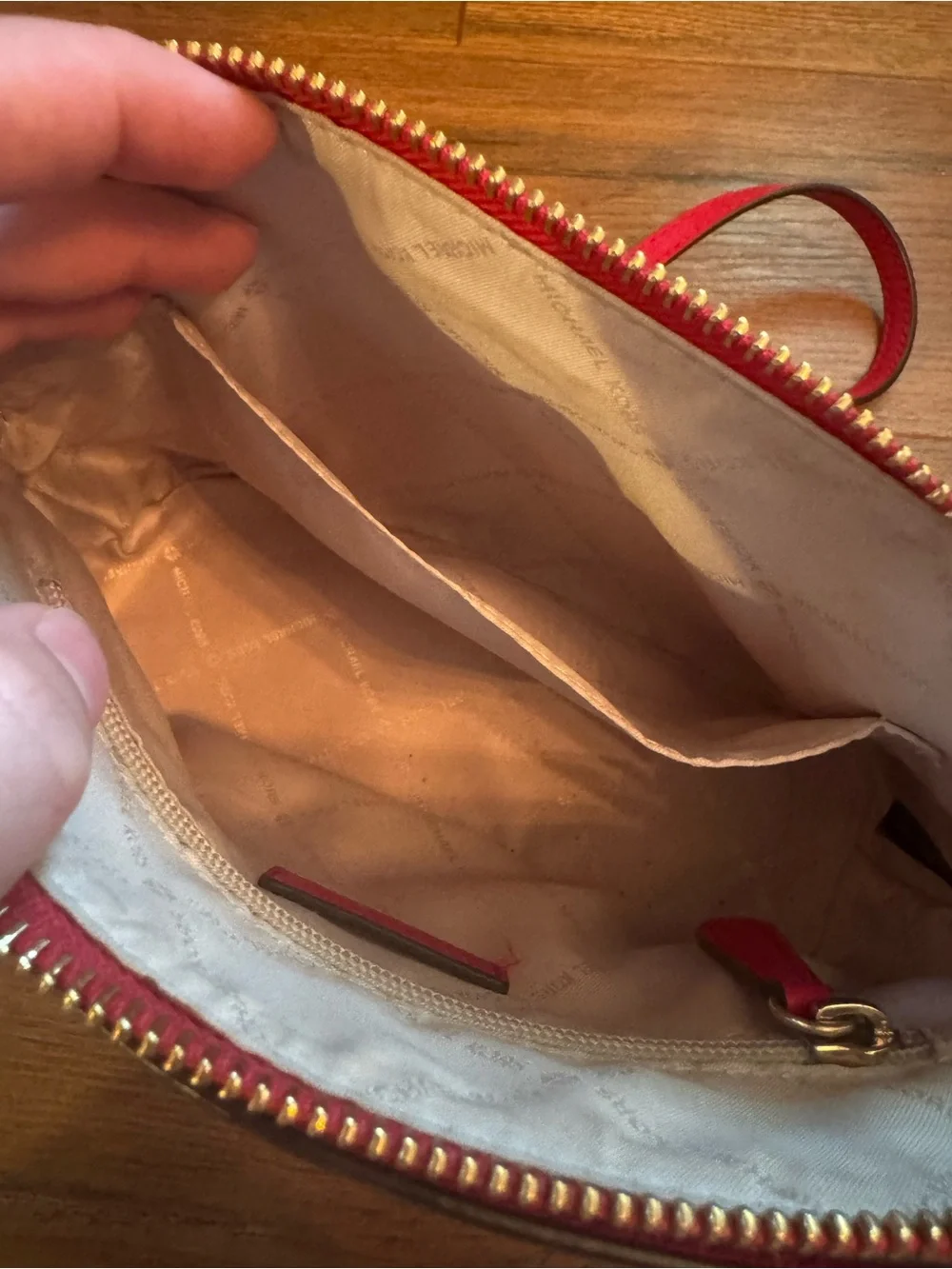 Michael Kors Red Saffiano Crossbody Camera Bag with Chain Detail